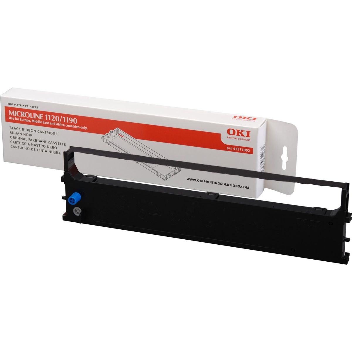 Genuine OKI Microline 1120 and 1190 black ribbon cartridge delivering sharp, reliable dot matrix printing for invoices, forms, and business document processing | Meimag Electronics