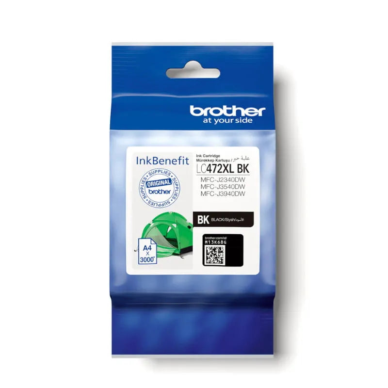 Brother LC-472XLBK Original Black Ink Cartridge, high-yield genuine ink supply designed for Brother inkjet printers, delivering sharp, professional-quality black prints with long-lasting performance.| Meimag Electronics