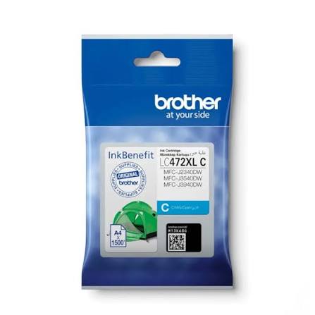 Brother LC-472XLC Original Cyan Ink Cartridge, genuine Brother ink supply for high-quality colour printing, delivering vibrant cyan output and reliable performance for compatible Brother inkjet printers, available at Meimag Electronics.