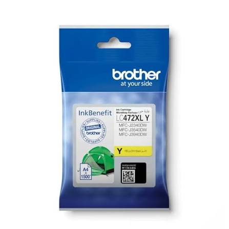 Brother LC-472XLY Original Yellow Ink Cartridge, genuine Brother ink cartridge delivering vibrant yellow colour output, designed for high-quality, reliable printing performance in compatible Brother inkjet printers, available at Meimag Electronics.