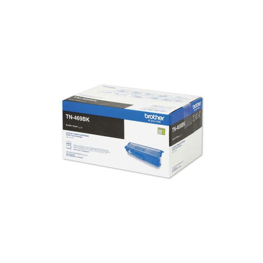 Brother TN-469BK Original High Yield Black Toner Cartridge, genuine Brother toner designed for compatible colour laser printers, delivering sharp black text, consistent print quality, and an extended page yield for high-volume printing.