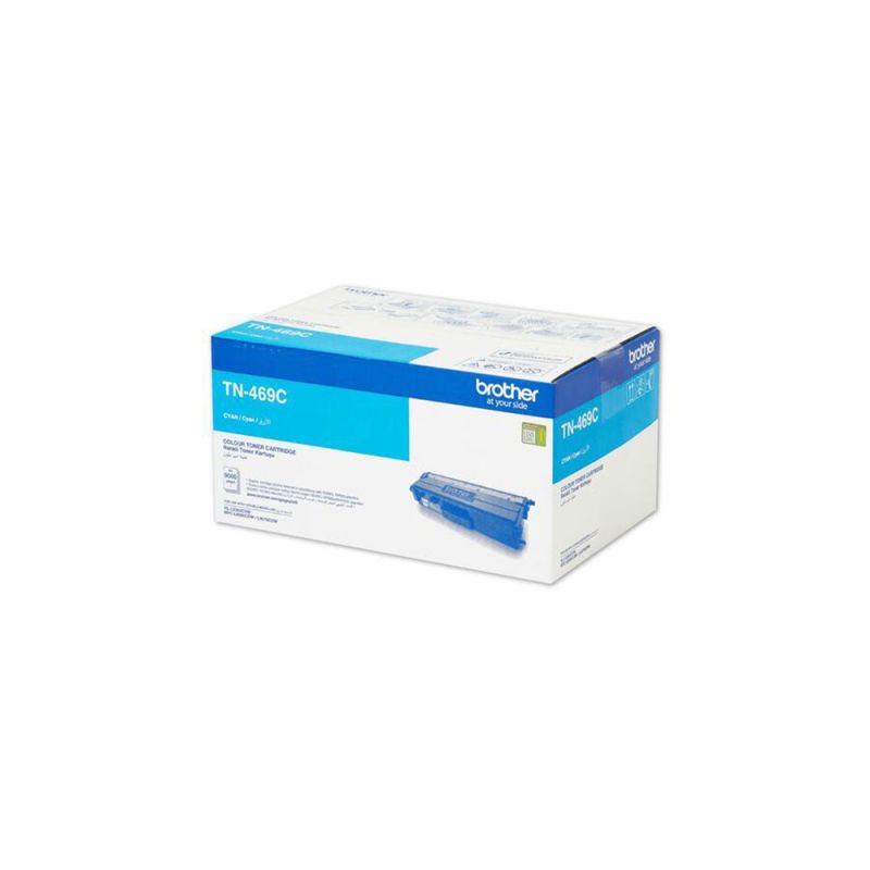 Brother TN-469C Original High Yield Cyan Toner Cartridge, genuine Brother toner designed for compatible colour laser printers, delivering vibrant cyan colour, consistent print quality, and an extended page yield for high-volume printing.
