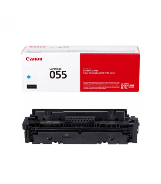 Canon CRG 055 cyan toner cartridge by Meimag, showing the compact cyan toner container for compatible laser printers.