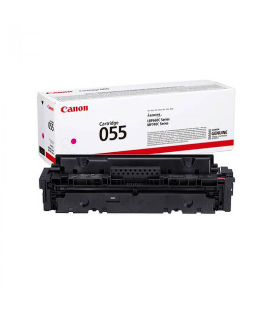 Canon CRG 055 magenta toner cartridge by Meimag, showing the sealed toner with label and packaging for laser printer use.