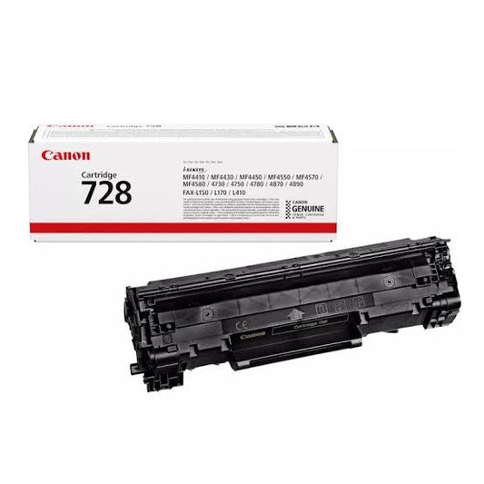 Genuine Canon CRG-728 black toner cartridge delivering sharp text, consistent print quality, and reliable performance for office and business printing applications | Meimag Electronics