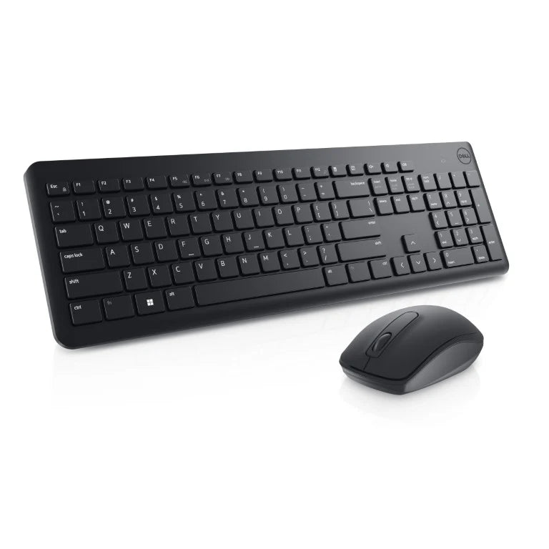 Dell KM3322W wireless keyboard and mouse set with US International QWERTY layout, featuring sleek design and ergonomic keys.