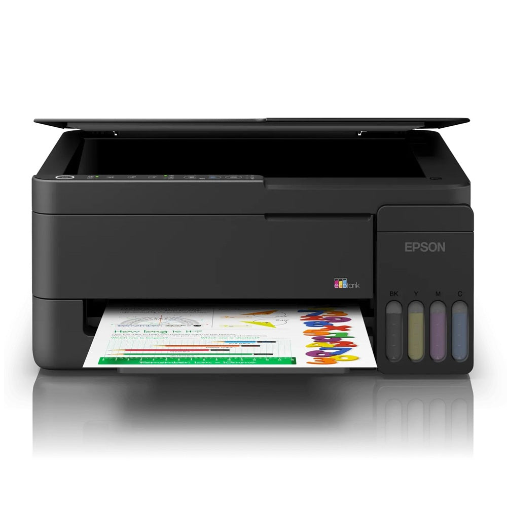 Epson EcoTank L3351 A4 Multifunction Wi-Fi Ink Tank Printer, wireless all-in-one colour printer with print, scan, and copy functions, featuring a refillable ink tank system for high-volume, low-cost printing at home or in the office.