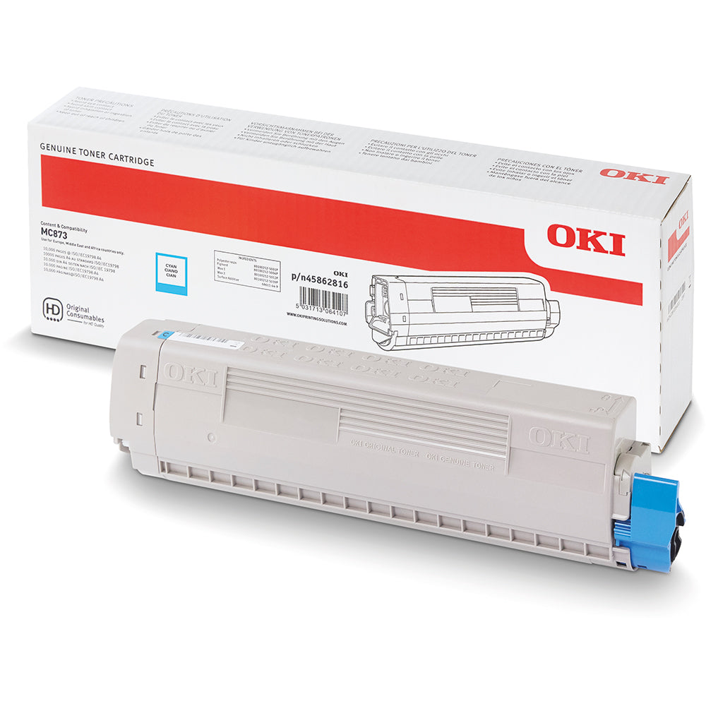 OKI MC853, MC873 & MC883 Original Cyan Toner Cartridge | Genuine OKI Cyan Laser Toner for Vibrant Colour Printing, Sharp Graphics & Professional Business Documents | High Yield Original OKI Printer Toner South Africa | Meimag Electronics